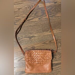 Valentina Tan Woven Leather Crossbody Bag
